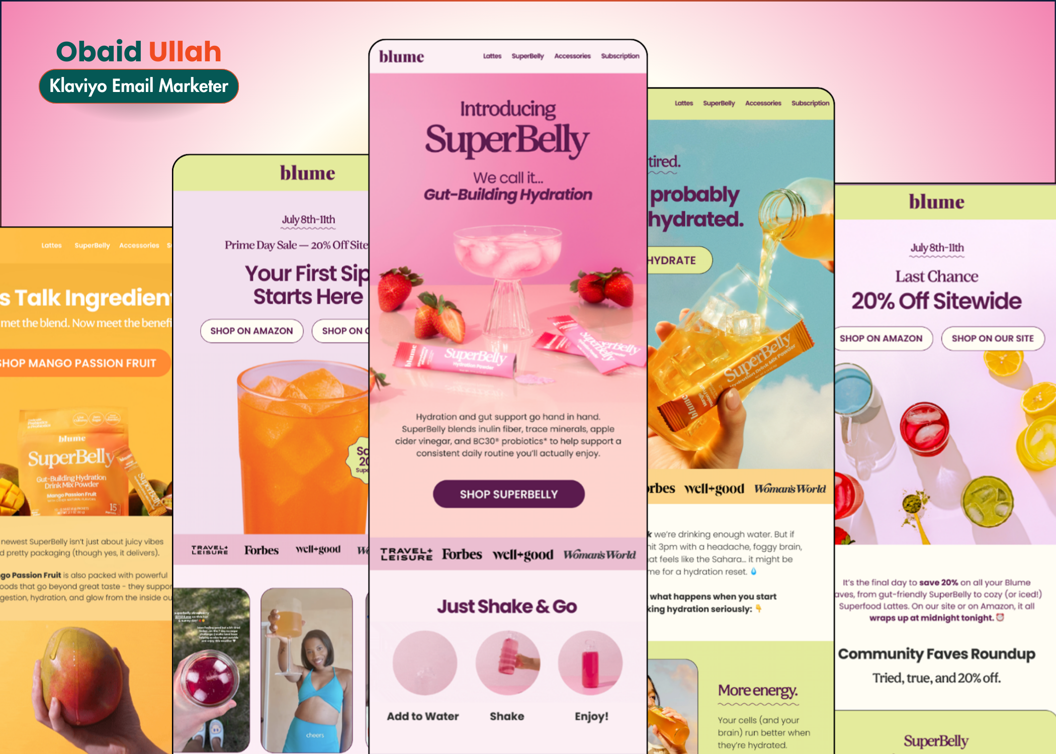 Weekly ritual email campaigns created by Obaid Ullah, showcasing Klaviyo campaign execution for lifestyle, wellness, and eCommerce brands.