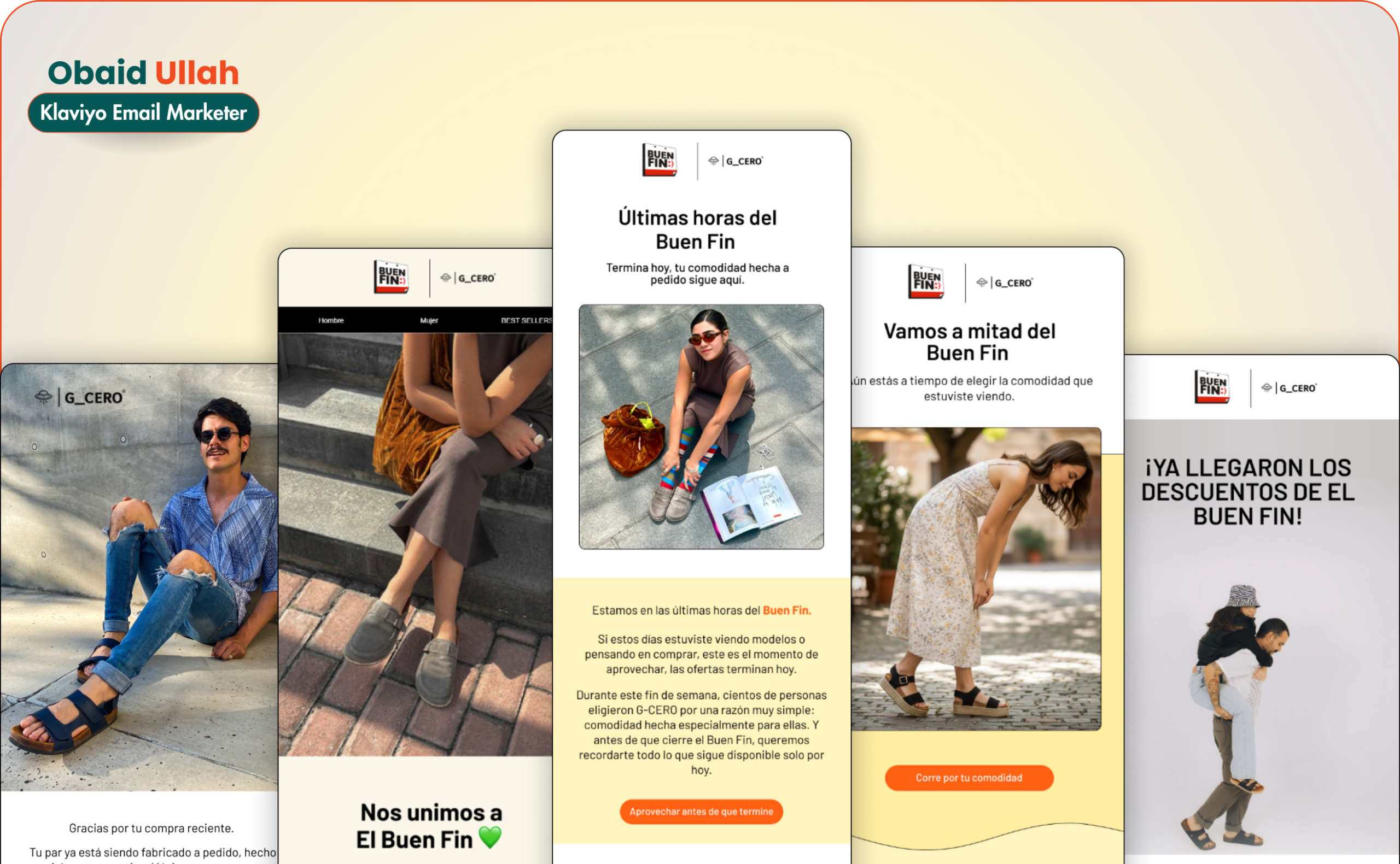 Holiday email campaign designs created by Obaid for a direct to consumer brand, featuring seasonal promotions and Klaviyo campaign execution.
